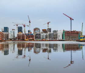 Oslo harbor construction site with cranes