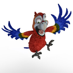 3D-illustration of a cute and funny watching cartoon parrot