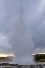 Spectacular geotermal eruption of Strokkur Geysir geyser in southwestern Iceland, Europe. Haukadalur geothermal area.