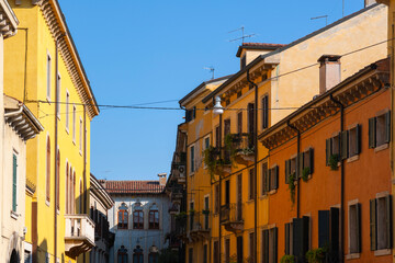 Fototapeta na wymiar Buildings with balconies, Verona, Italy