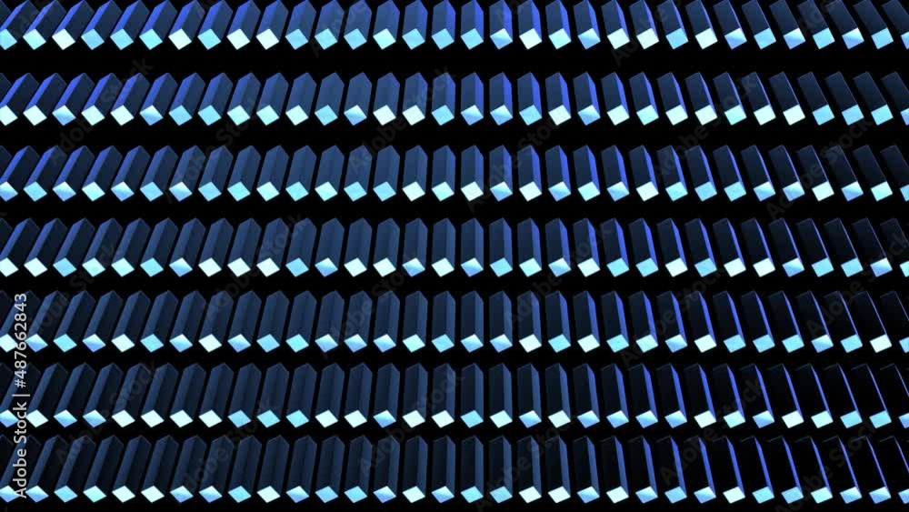 Poster 4k abstract looped background with blocks like plates, keys or sticks in a rows on plane like light 