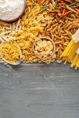 composition of raw Italian pasta Different shapes	
