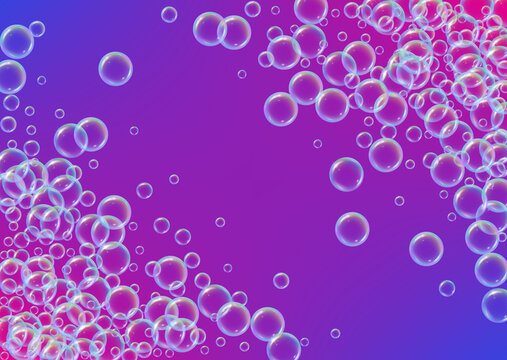 Bath bubble. Detergent soap foam and suds for bathtub. Shampoo. Blue 3d vector illustration concept. Aqua fizz and splash. Realistic water frame and border. colorful liquid bath bubble.