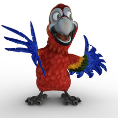 3D-illustration of a cute and funny talking cartoon parrot
