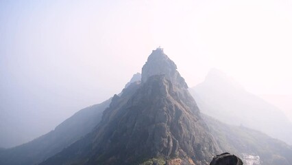 Wide angle view of Girnar mountain during day, at Junagadh, Gujarat, India. Nature landscape. Travel destination in Gujarat