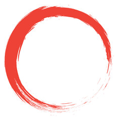 Circle brush stroke vector isolated on white background. Red enso zen circle brush stroke. For stamp, seal, ink and paintbrush design template. Grunge hand drawn circle shape, vector illustration