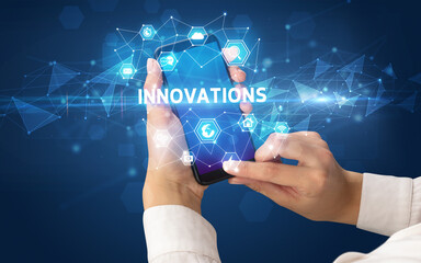 Hand using smartphone with technology concept