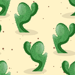 Seamless pattern with cactus with thorns, succulent on color background. Vector drawing illustration for icon, game, packaging, fabric, textile. Wild west, western, cowboy concept