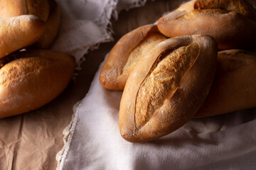 Bolillo. Traditional mexican bakery. White bread commonly used to accompany food and to prepare Mexican sandwiches called Tortas.