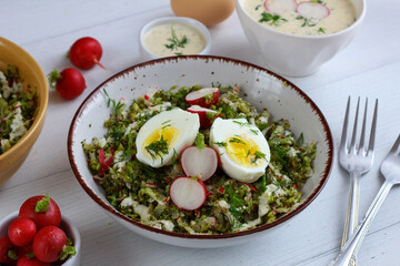 Broccoli salad with egg and horseradish sauce