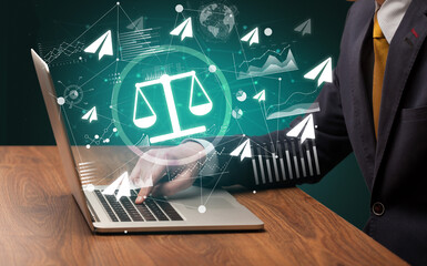 Business hand working on laptop, successful business concept