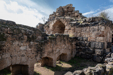 Belvoir Crusader Castle interior view and ruins in Jordan Star National Park, located high above the Jordan Valley, South of the Sea of Gallelee and North of Beit Shean, Northern Israel, Israel.	
