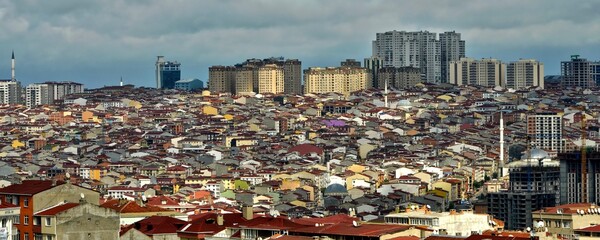 panoramic view over istanbul residential area dense population
