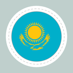 Sticker ball with flag of Kazakhstan. Round sphere, template icon. Kazakh national symbol. Glossy realistic ball, 3D abstract vector illustration. Big bubble