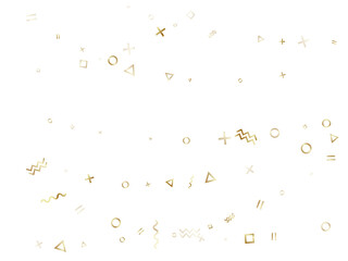 Memphis style geometric confetti background with triangle, circle, square, zigzag and wavy line