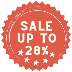 28% discount red sticker to use in your shop/restaurant or anything you want to sell.