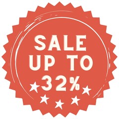 32% discount red sticker to use in your shop/restaurant or anything you want to sell.