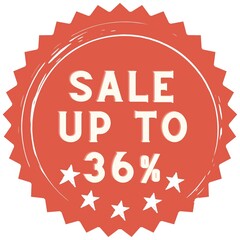 36% discount red sticker to use in your shop/restaurant or anything you want to sell.