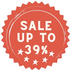 39% discount red sticker to use in your shop/restaurant or anything you want to sell.