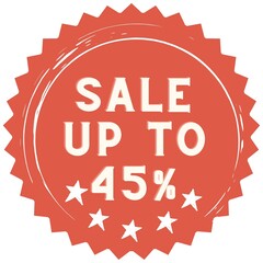 45% discount red sticker to use in your shop/restaurant or anything you want to sell.