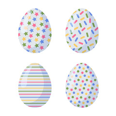 Set of colorful decorated Easter eggs. Isolated vector illustration in flat cartoon style.