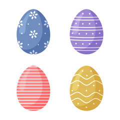 Set of colorful Easter eggs. Vector illustration isolated on white background in flat cartoon style.