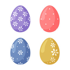 Set of painted easter eggs. Vector illustration in flat style isolated on white background.