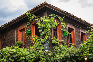 Fototapeta na wymiar Wooden house in Old Town of Nesebar city, Bulgaria