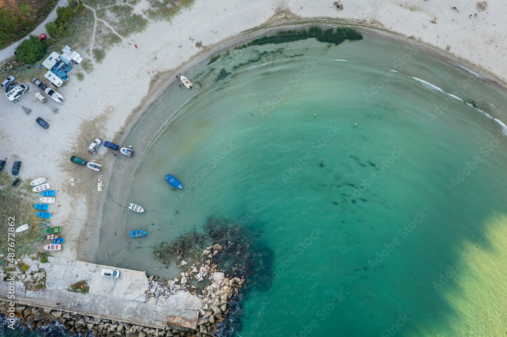 Wall mural Round shaped Bolata Beach, located in Kaliakra Nature Reserve over Black Sea in Bulgaria