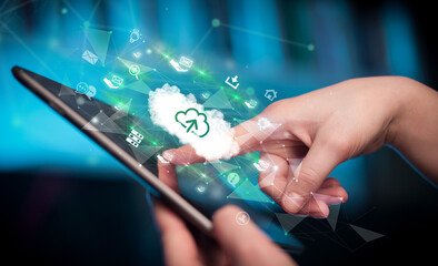 Close-up of a touchscreen with technology icons