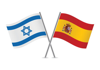 Israel and Spain crossed flags. Israeli and Spanish flags, isolated on white background. Vector icon set. Vector illustration.