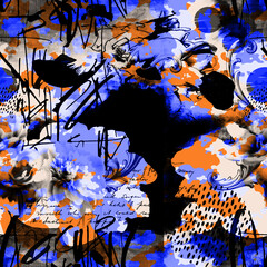 Seamless hand writing, watercolor background, graffiti art.