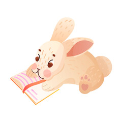 Cute rabbit reading. Animals reading. Illustration for children. Cartoon cute animal.