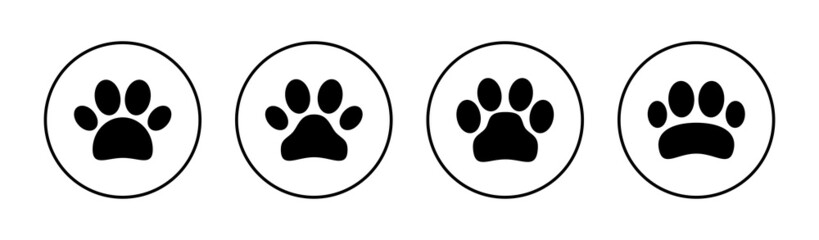 Paw icons set. paw print sign and symbol. dog or cat paw