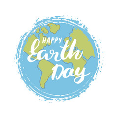 Fototapeta na wymiar Earth Day celebration greeting card, Happy Earth Day lettering. Vector illustration