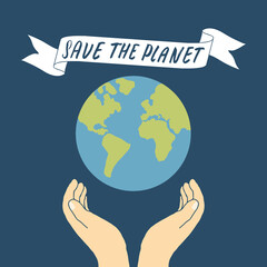 Save the planet card design, environment protection awareness poster. Vector illustration