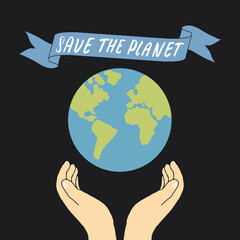 Save the planet card design, environment protection awareness poster. Vector illustration