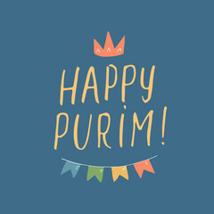 Happy Purim lettering, Jewish holiday and traditional elemets. vector illustration