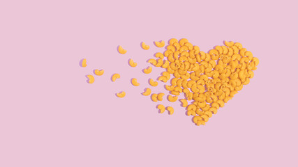 Heart-shaped pasta isolated on pastel purple background.  Minimal  food concept. Top view.