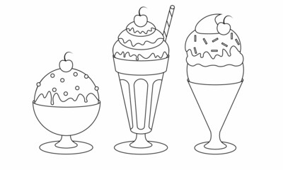 ice cream in a glass. Suitable for coloring book stock