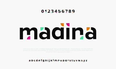 Fotobehang Creative modern urban alphabet font. Digital abstract moslem, futuristic, fashion, sport, minimal technology typography.  Simple numeric vector illustration © fourmonths