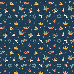 Obraz premium Purim seamless pattern. Traditional Jewish holiday background. vector illustration