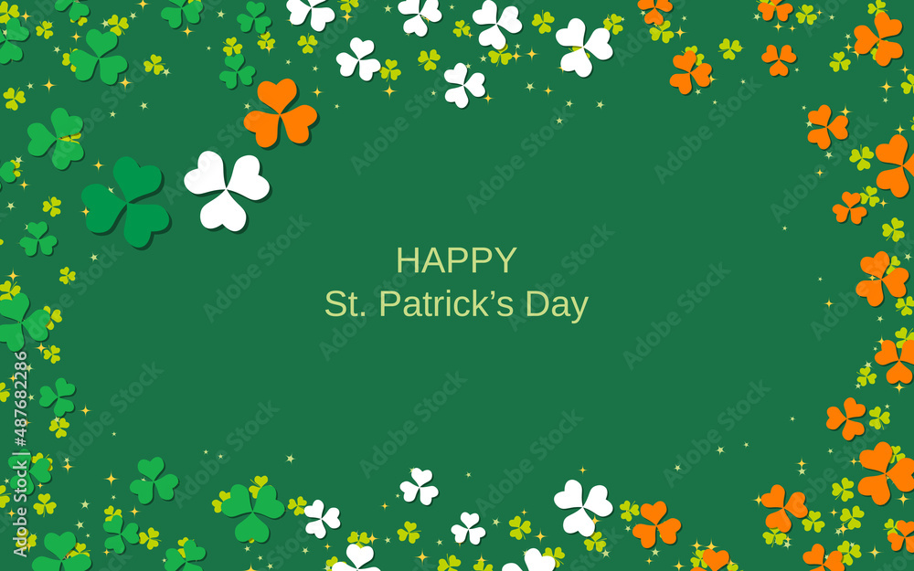 Poster st.patrick's day green vector background with colorful clover leaves
