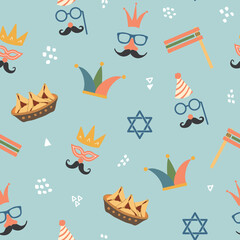 Purim seamless pattern. Traditional Jewish holiday background. vector illustration