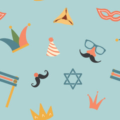 Purim seamless pattern. Traditional Jewish holiday background. vector illustration