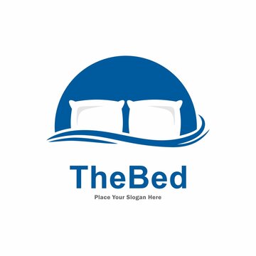 The bed and pillows logo vector template. Suitable for business, art, interior, furniture, web and sleep symbol