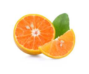 tangerine or mandarin fruit with leaves isolated on white background