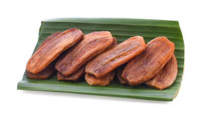 dried bananas (honey baked bananas) on white background, Thai preserved food