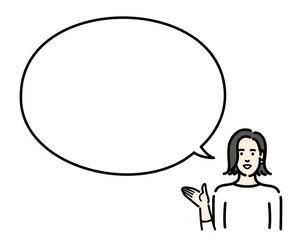 吹き出しで説明する若い女性
