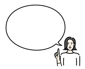 吹き出しで説明する若い女性
